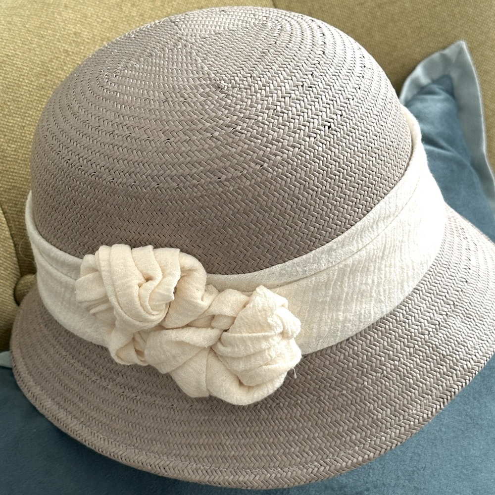 New Grey Cloche Hat with gauze knot